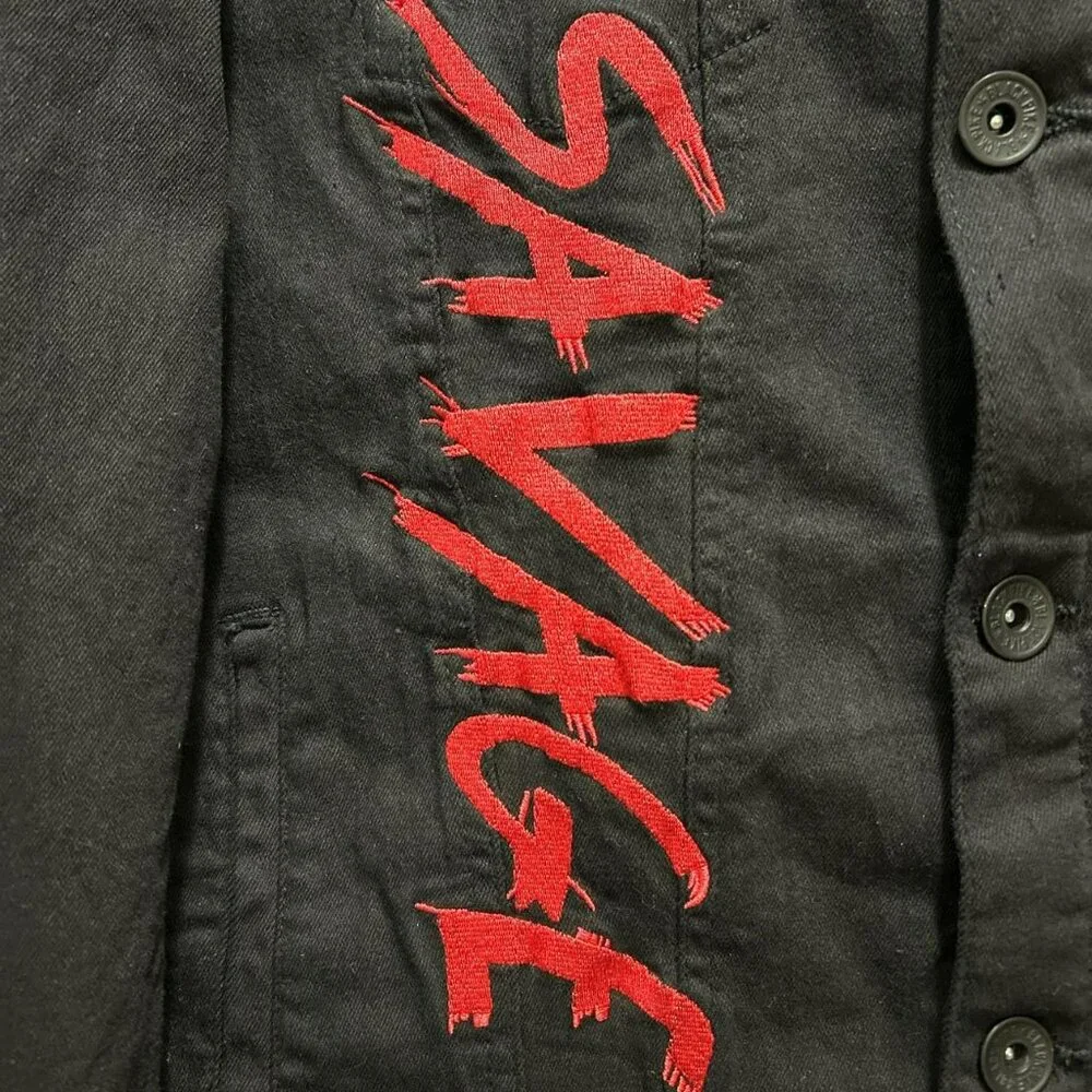Black Pike Jacket Size Large with Savage Skull Graphic – Button Front - Picture 3 of 8